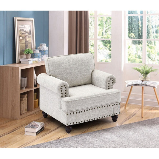 Divano moderno bianco da 37'' a 1 posto con finiture in borchie e braccioli