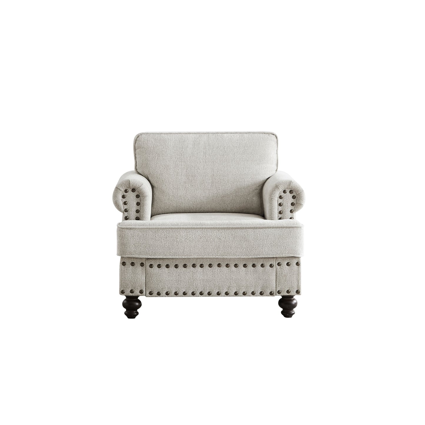 Divano moderno imbottito bianco da 37'' a 1 posto con spugne altamente elastiche e finiture con borchie