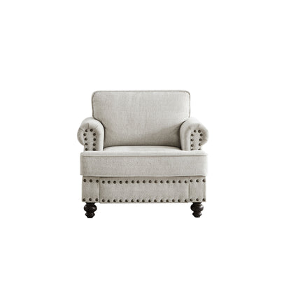 Divano moderno imbottito bianco da 37'' a 1 posto con spugne altamente elastiche e finiture con borchie