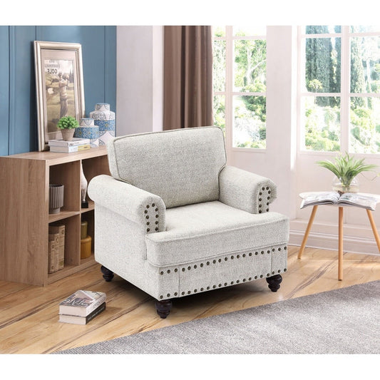 Divano moderno imbottito bianco da 37'' a 1 posto con spugne altamente elastiche e finiture con borchie