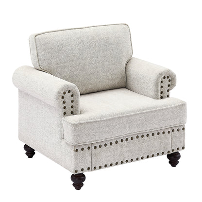 Divano moderno imbottito bianco da 37'' a 1 posto con spugne altamente elastiche e finiture con borchie