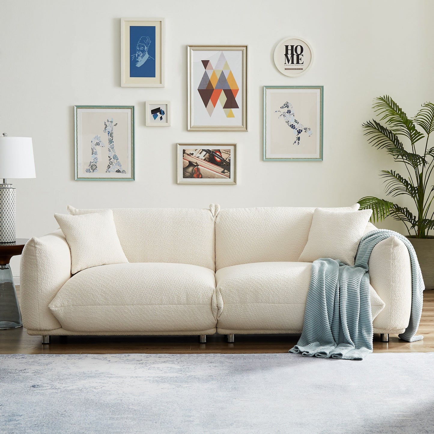 Divano a due posti oversize bianco da 87'' con gambe in metallo, struttura in legno massello, 2 cuscini, morbido e resistente