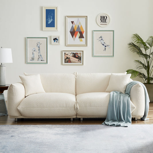 Divano a due posti oversize bianco da 87'' con gambe in metallo, struttura in legno massello e 2 cuscini