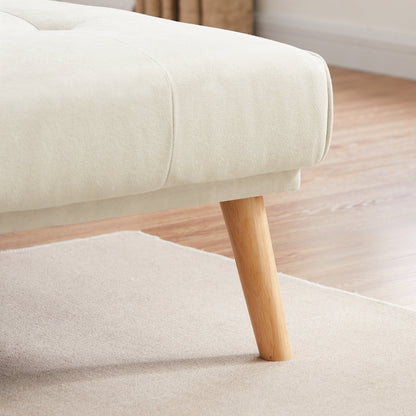Divano trasformabile a L in lino bianco 94,5 con chaise longue destra, cuscini in schiuma e organizer portaoggetti