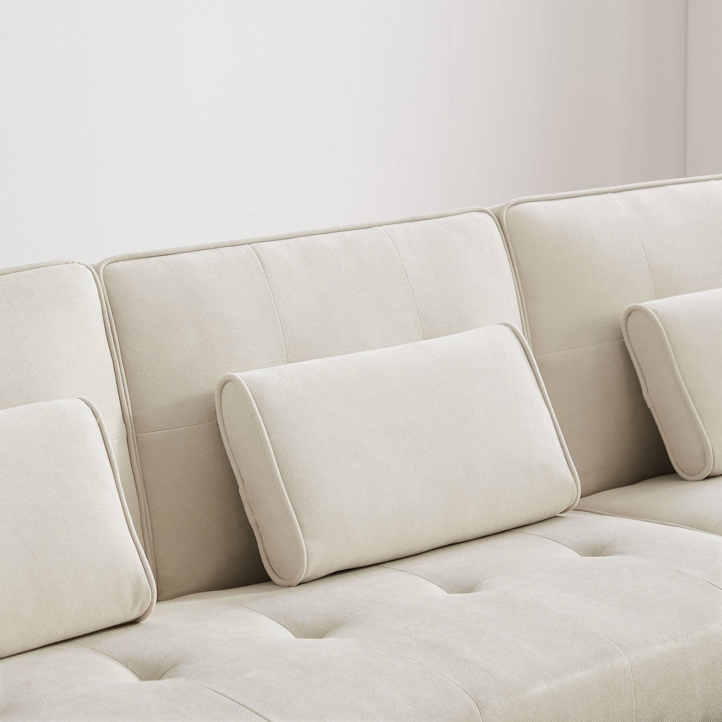 Divano componibile in lino bianco da 94,5'' a 3 posti con chaise longue destra e borsa portaoggetti