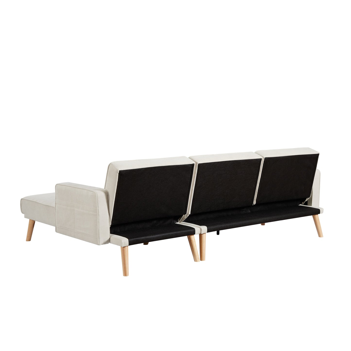 Divano componibile convertibile in lino bianco da 94,5'' a 3 posti con chaise longue e borsa organizer