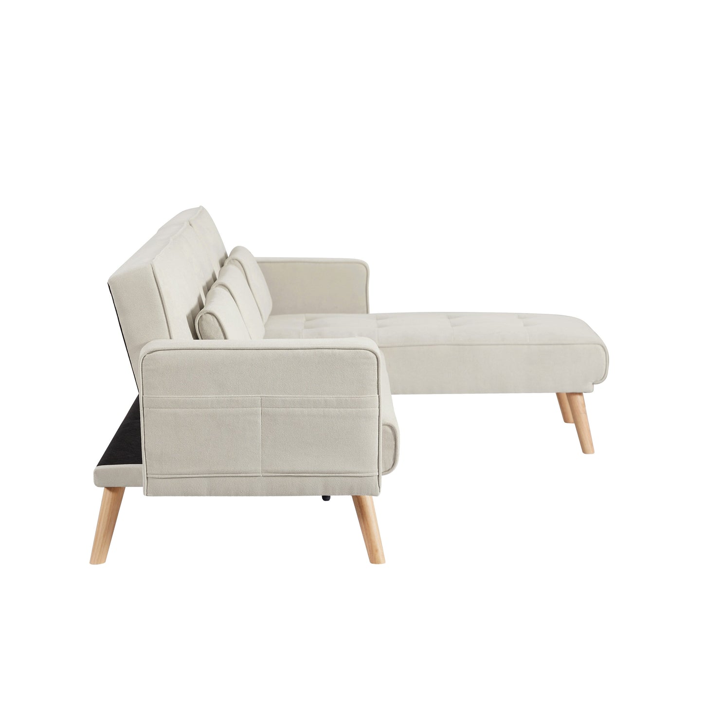 Divano componibile in lino bianco da 94,5'' con chaise longue destra, cuscini in schiuma e tasca portaoggetti