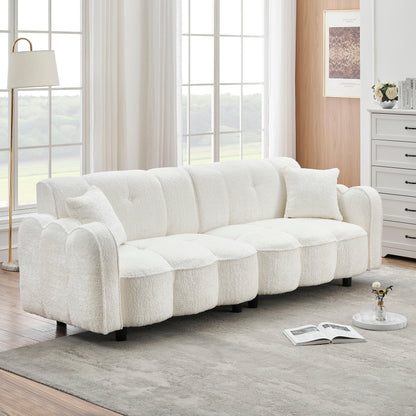 Divano bianco 96.06 Teddy Plush a 3 posti con design speciale a nuvola, seduta in schiuma spessa e cuscini per soggiorno