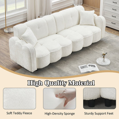 Divano bianco 96.06 Teddy Plush a 3 posti con design speciale a nuvola, seduta in schiuma spessa e cuscini per soggiorno