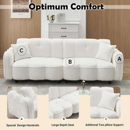 Divano bianco 96.06 Teddy Plush a 3 posti con design speciale a nuvola, seduta in schiuma spessa e cuscini per soggiorno