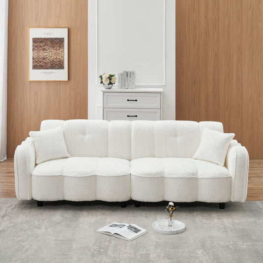 Divano bianco 96.06 Teddy Plush a 3 posti con design speciale a nuvola, seduta in schiuma spessa e cuscini per soggiorno