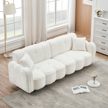 Divano bianco 96.06 Teddy Plush a 3 posti con design speciale a nuvola, seduta in schiuma spessa e cuscini per soggiorno