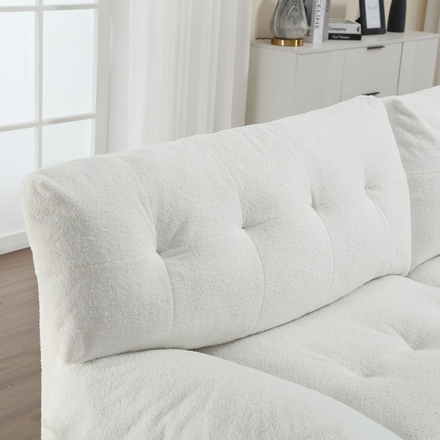 Divano a 2 posti in tessuto bianco da 96,46'' con comodo design imbottito, stile nuvola e piedini in plastica per il soggiorno