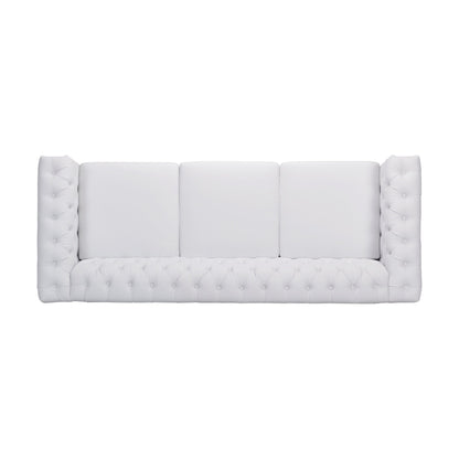Divano Chesterfield bianco a 3 posti con capitonné e borchie