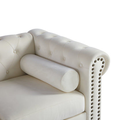 Divano Chesterfield bianco a 3 posti con borchie e cuscini, imbottito e trapuntato, 74,5 bottoni, per soggiorno