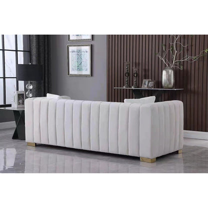 Divano Chesterfield 87.01 bianco a 3 posti con cuscini e rivestimento in velluto per soggiorno