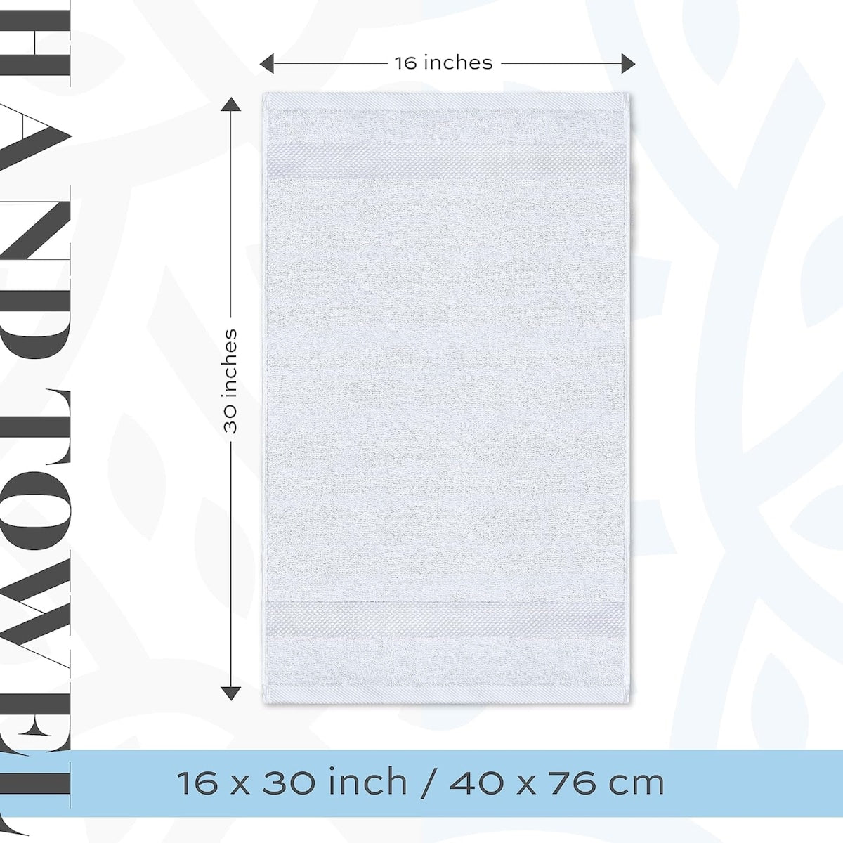 Asciugamano in cotone di lusso classico bianco 16x30 - Set di 6