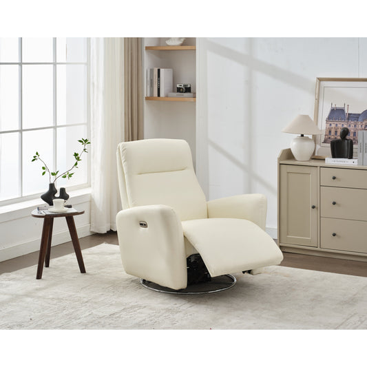 Poltrona reclinabile elettrica girevole a 270° in similpelle bianca con schienale ergonomico, porte USB e Type-C