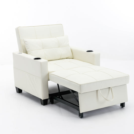 Divano letto convertibile in similpelle bianca con porte USB