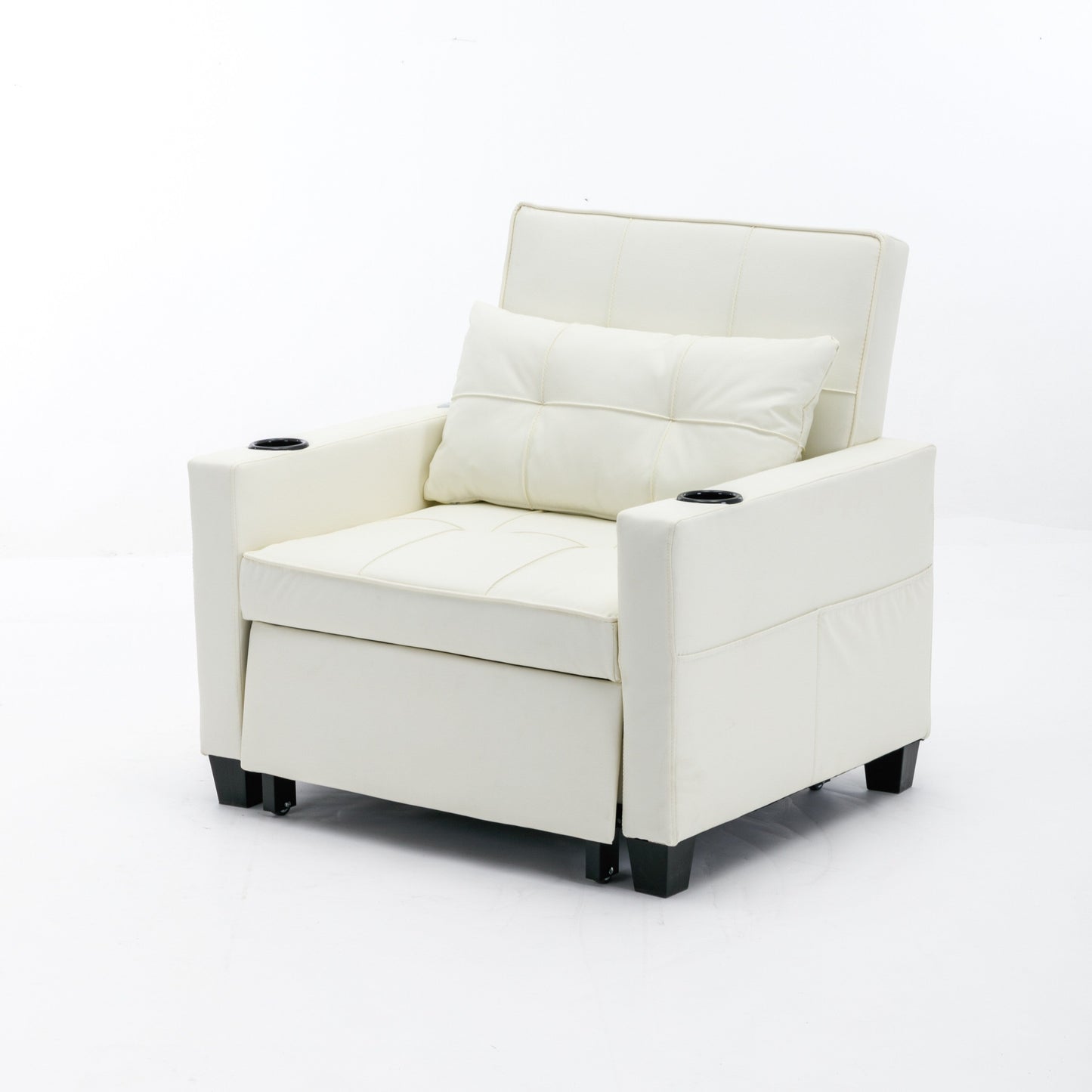 Divano letto convertibile in similpelle bianca con porte USB