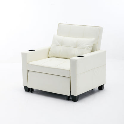 Divano letto convertibile in similpelle bianca con porte USB
