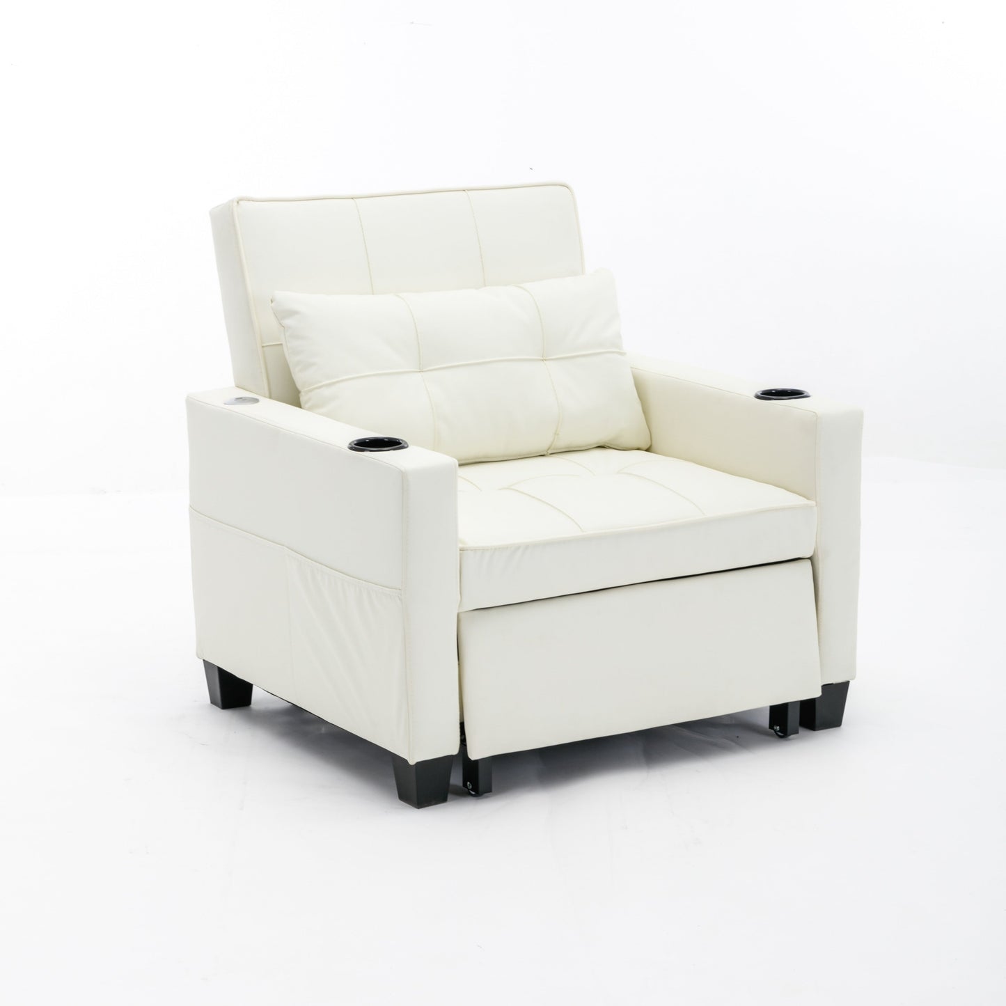 Divano letto convertibile in similpelle bianca con porte USB