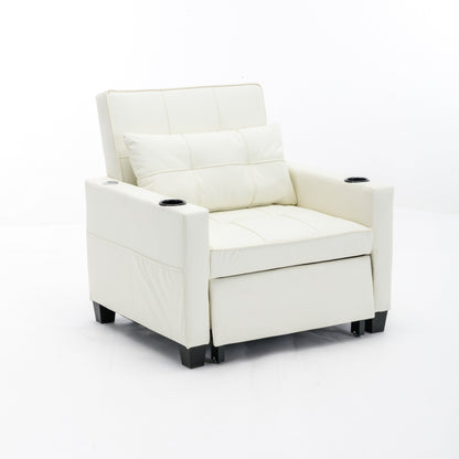 Divano letto convertibile in similpelle bianca con porte USB