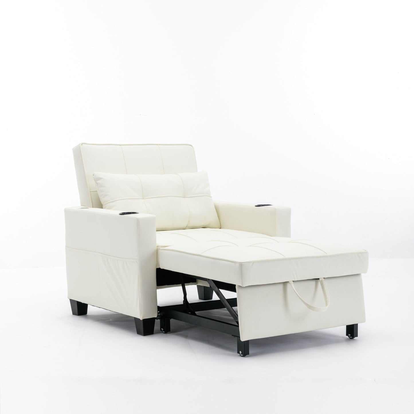 Divano letto convertibile in similpelle bianca con porte USB