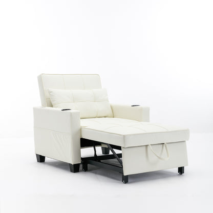 Divano letto convertibile in similpelle bianca con porte USB