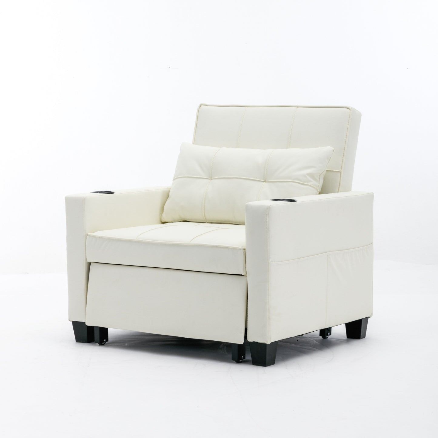 Divano letto convertibile in similpelle bianca con porte USB