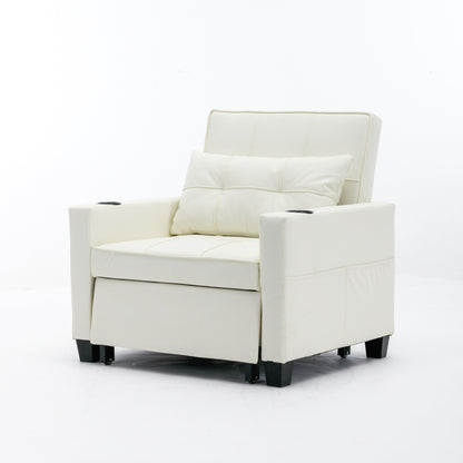 Divano letto convertibile in similpelle bianca con porte USB
