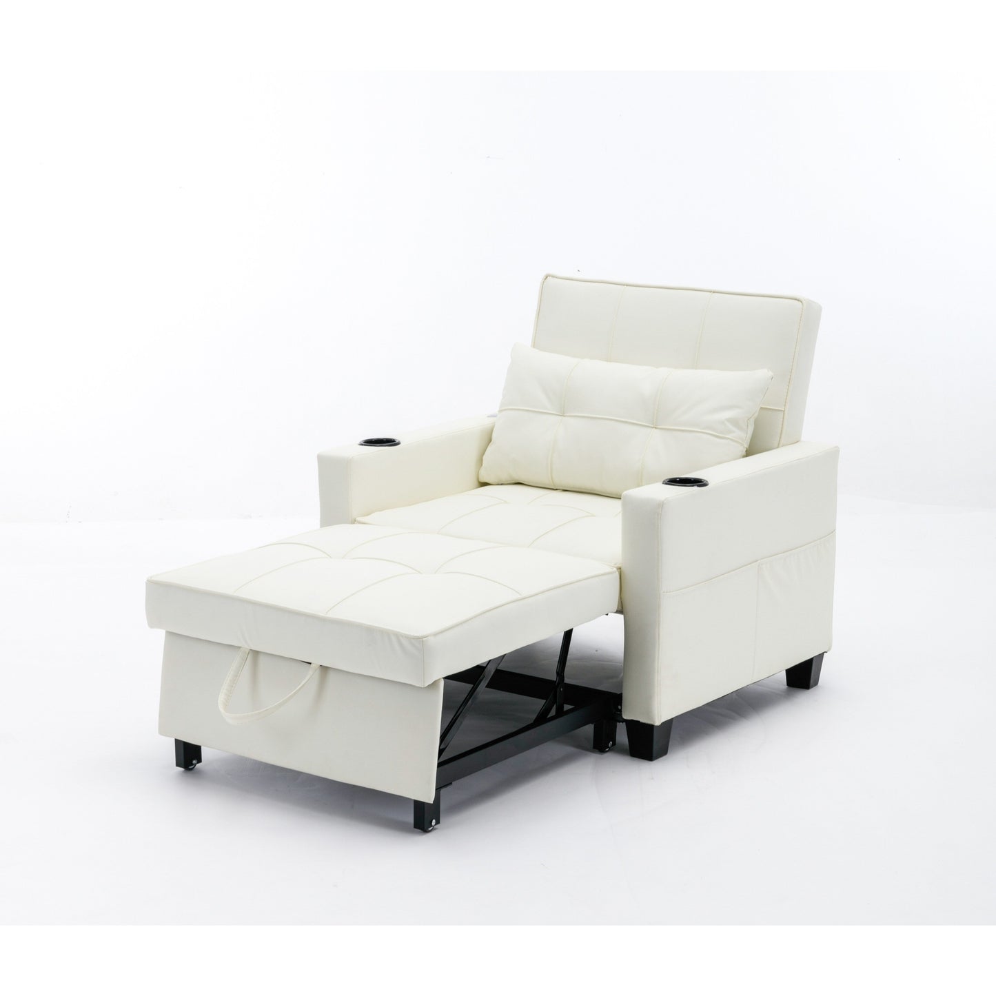 Divano letto convertibile in similpelle bianca con porte USB