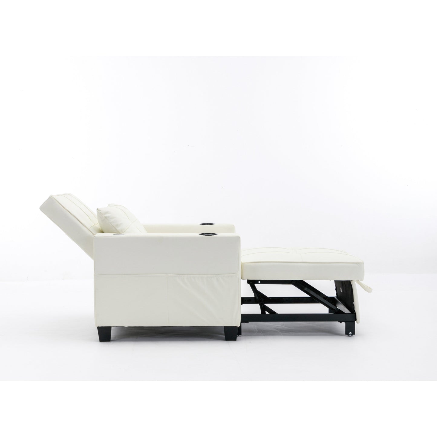 Divano letto convertibile in similpelle bianca con porte USB