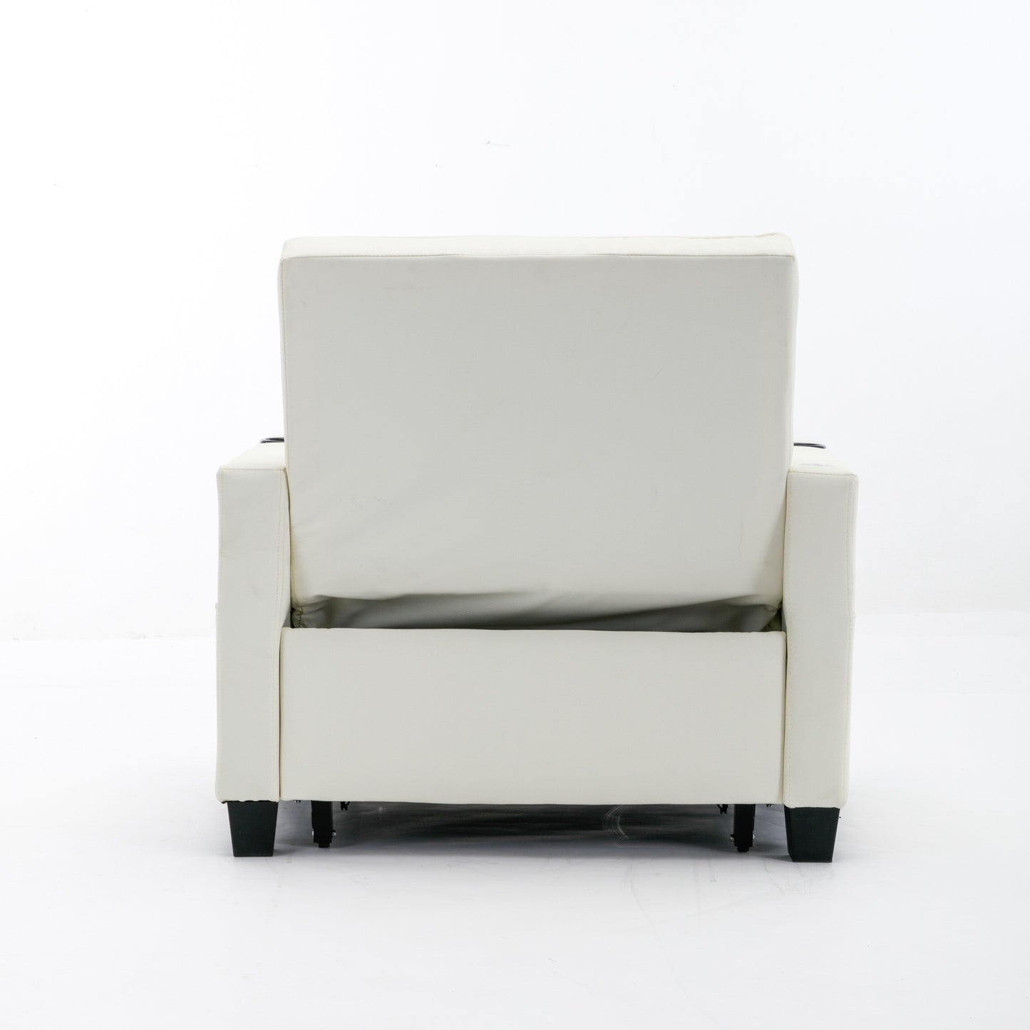 Divano letto convertibile in similpelle bianca con porte USB