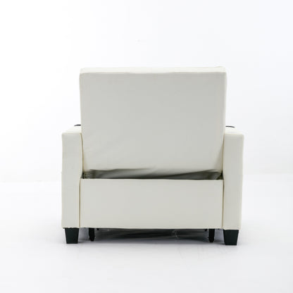 Divano letto convertibile in similpelle bianca con porte USB
