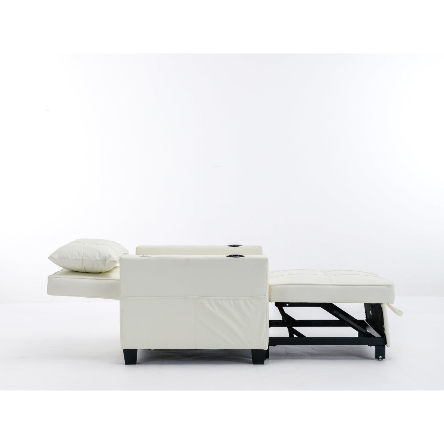 Divano letto convertibile in similpelle bianca con porte USB