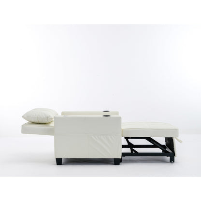Divano letto convertibile in similpelle bianca con porte USB