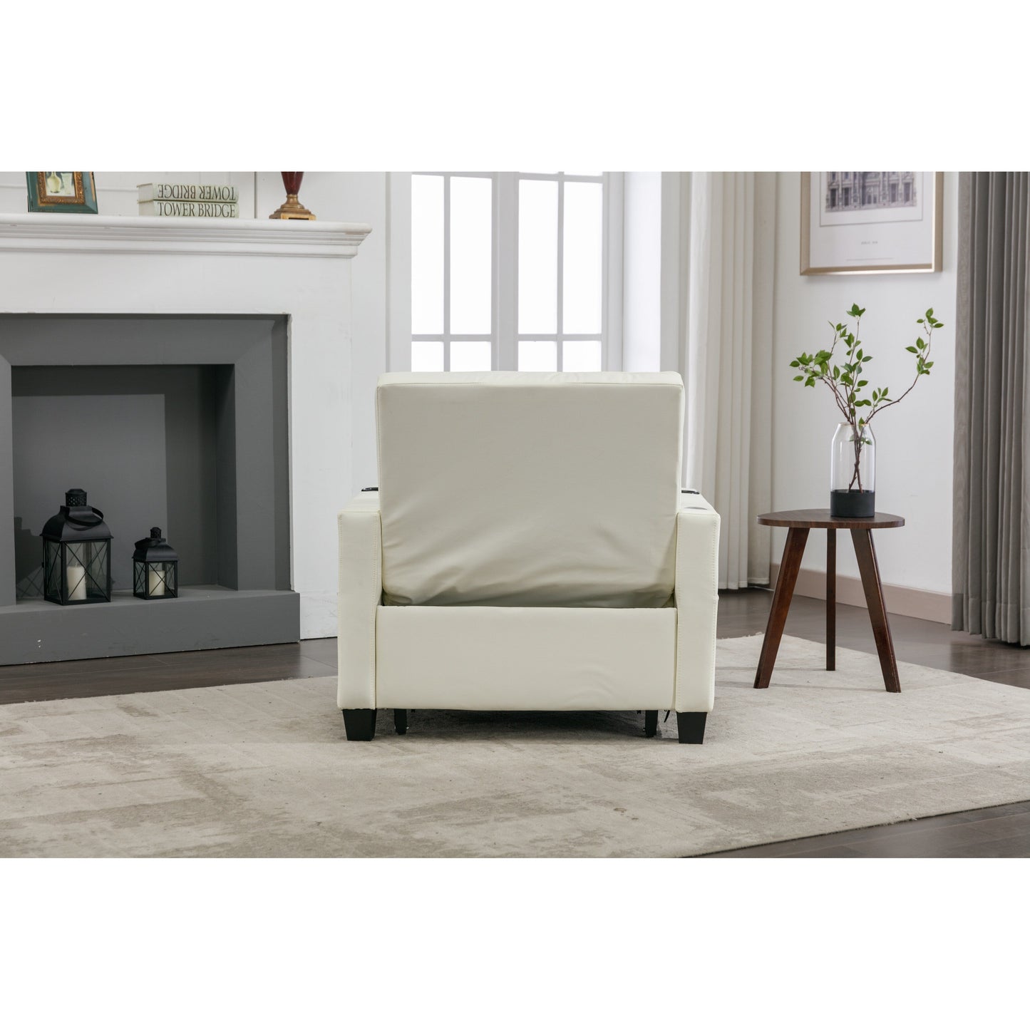 Divano letto convertibile in similpelle bianca con porte USB