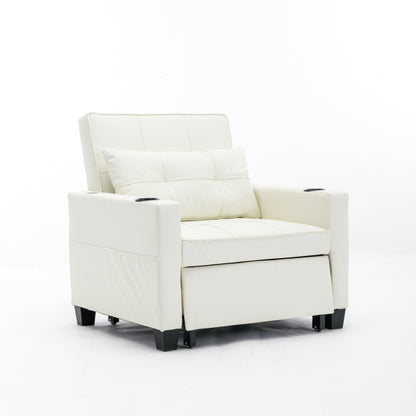 Divano letto convertibile in similpelle bianca con porte USB