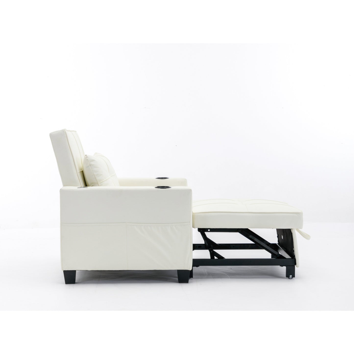 Divano letto convertibile in similpelle bianca con porte USB