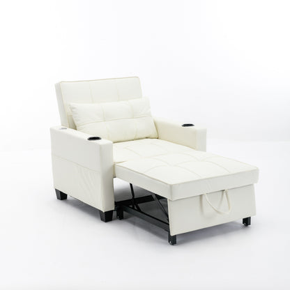 Divano letto convertibile in similpelle bianca con porte USB