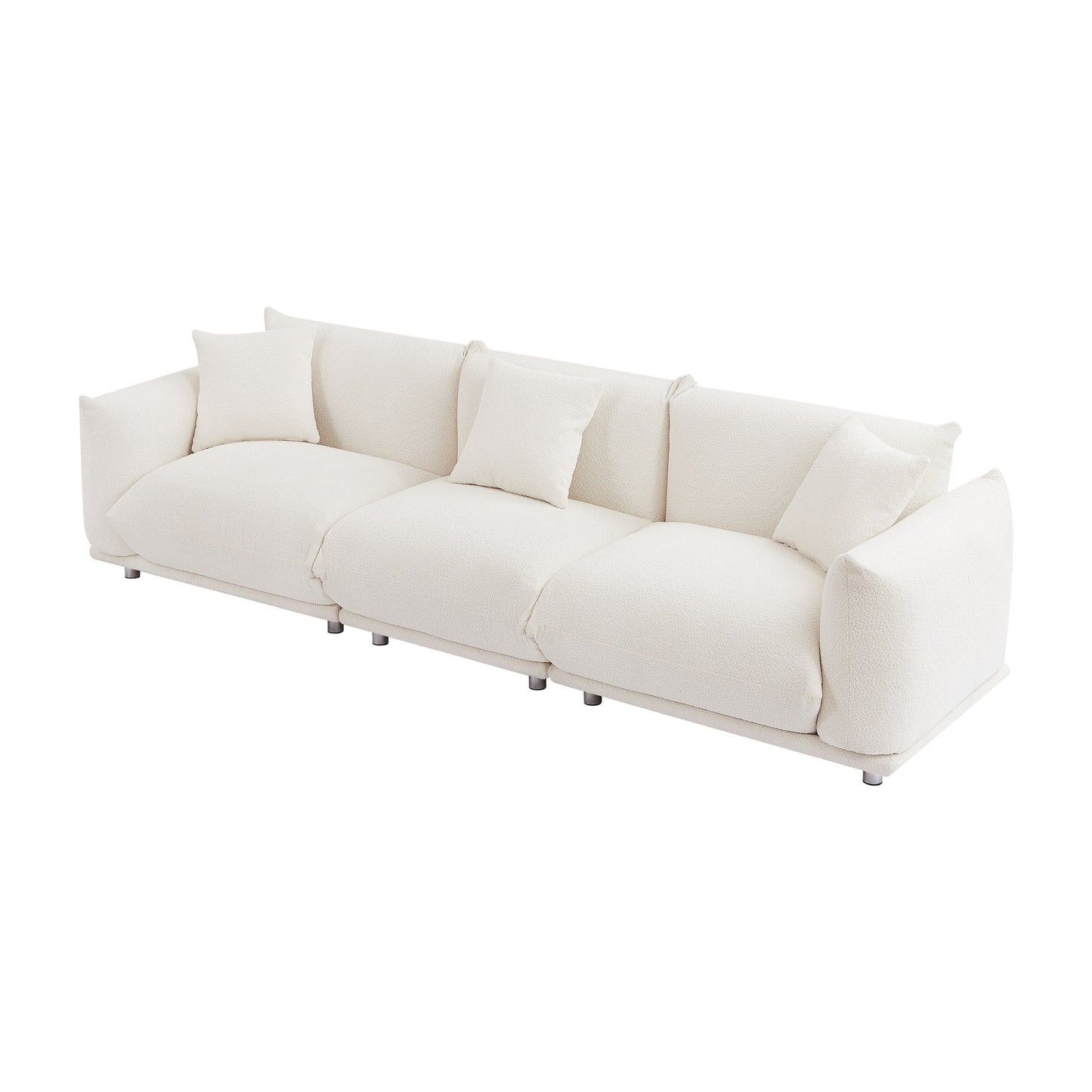 Divano oversize bianco moderno 111 a 3 posti con gambe in metallo e struttura in legno massello per soggiorno