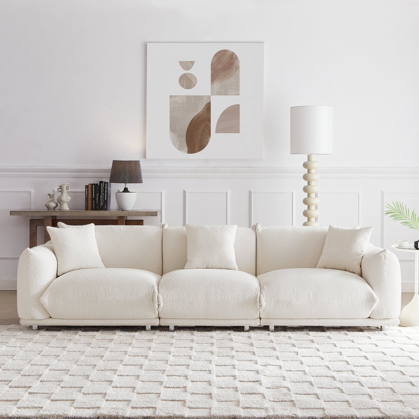 Divano oversize bianco moderno 111 a 3 posti con gambe in metallo e struttura in legno massello per soggiorno