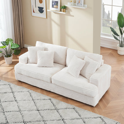 Divano moderno bianco in velluto a coste da 79,3 posti con 4 cuscini coordinati e cuscino a molle individuale per soggiorno