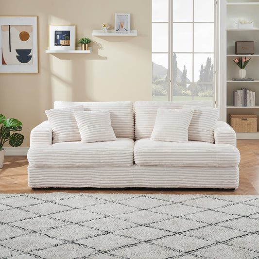 Divano moderno bianco in velluto a coste da 79,3 posti con 4 cuscini coordinati e cuscino a molle individuale per soggiorno