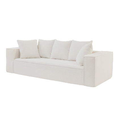 Divano da pavimento moderno bianco a 3 posti con rivestimento in velluto a coste e 5 cuscini coordinati per soggiorno, 88,97 €