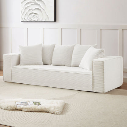 Divano da pavimento moderno bianco a 3 posti con rivestimento in velluto a coste e 5 cuscini coordinati per soggiorno, 88,97 €