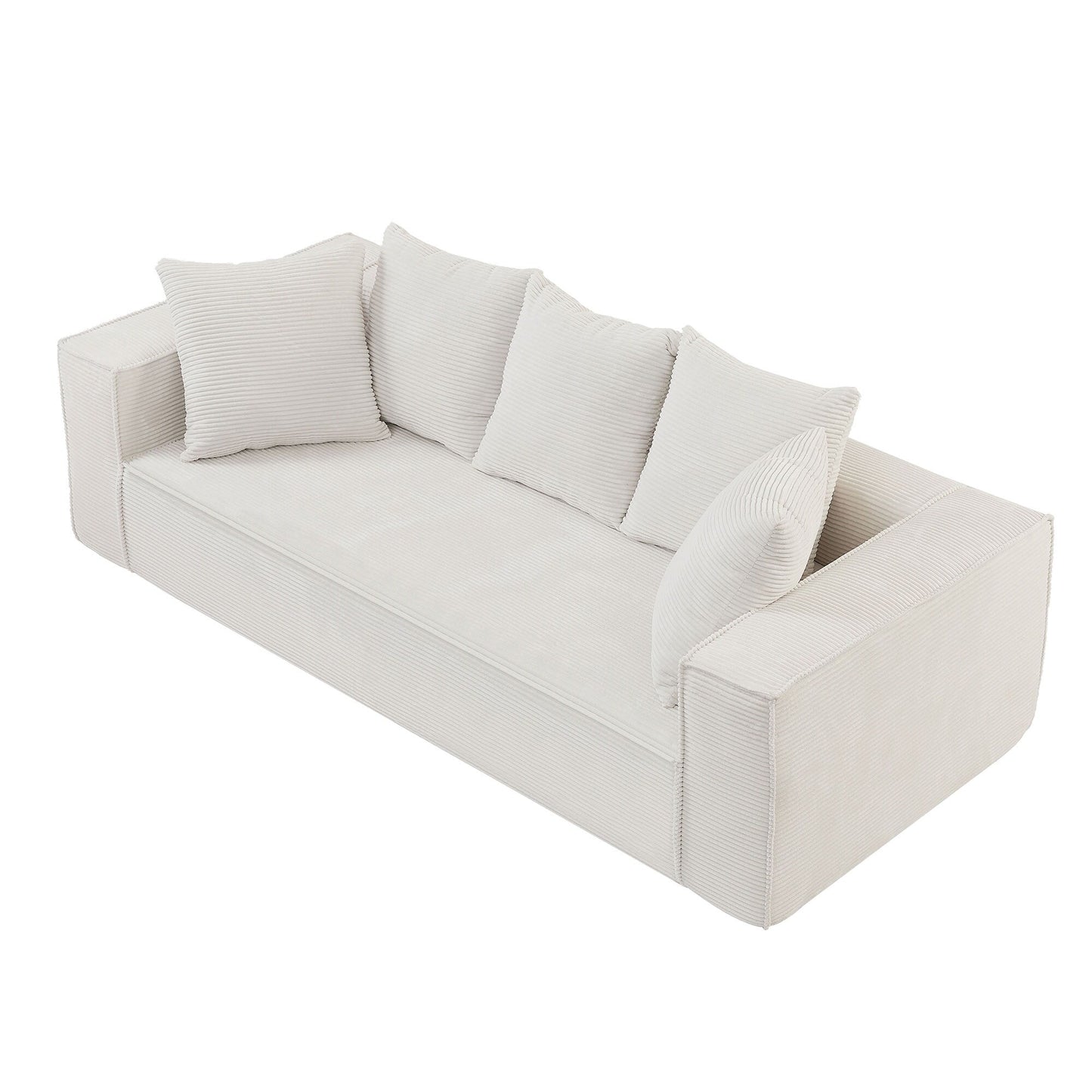 Divano da pavimento moderno bianco a 3 posti con rivestimento in velluto a coste e 5 cuscini coordinati per soggiorno, 88,97 €