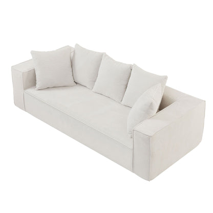 Divano da pavimento moderno bianco a 3 posti con rivestimento in velluto a coste e 5 cuscini coordinati per soggiorno, 88,97 €