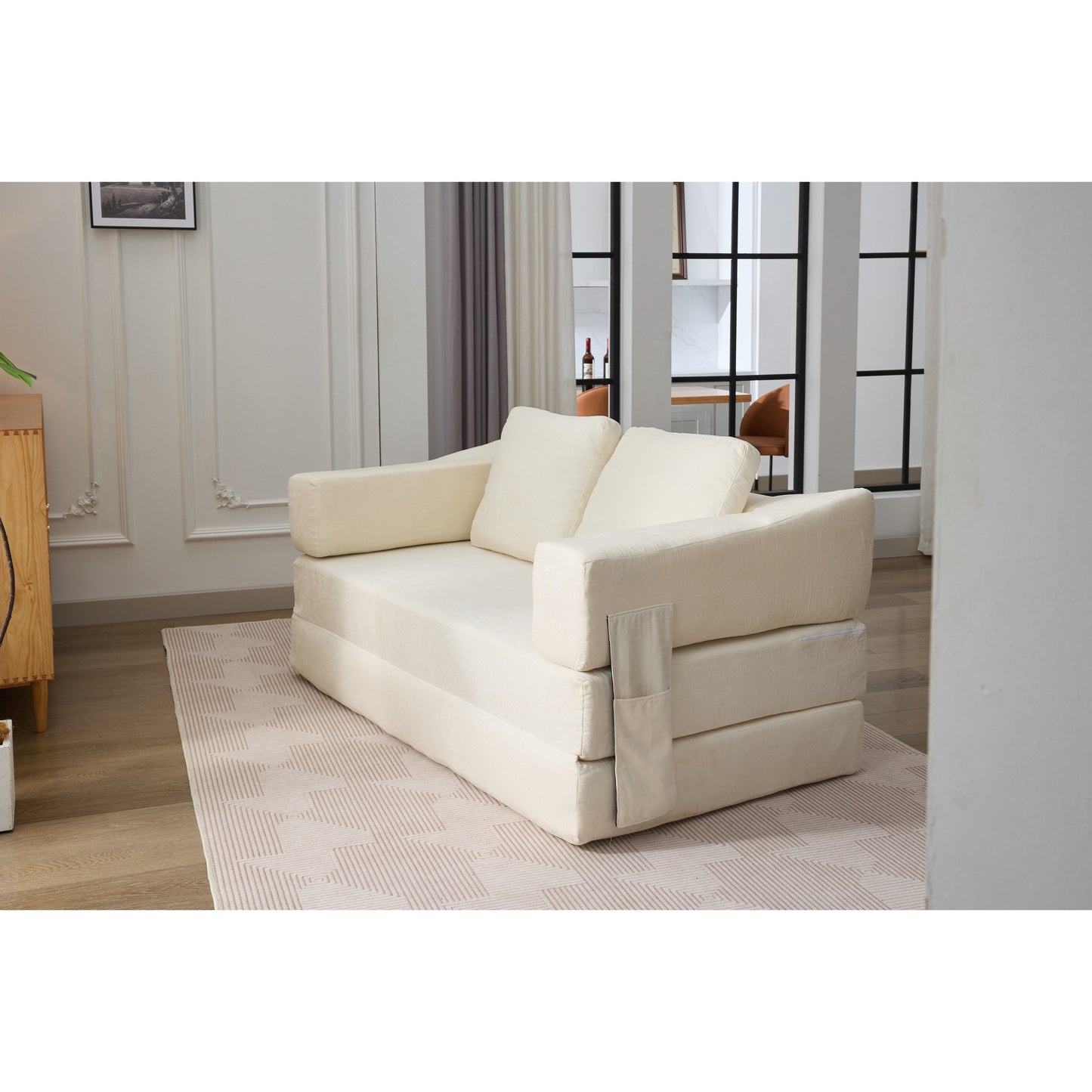 Divano letto trasformabile in ciniglia, moderno e minimalista, bianco, 70,87, con schienale rimovibile per soggiorno